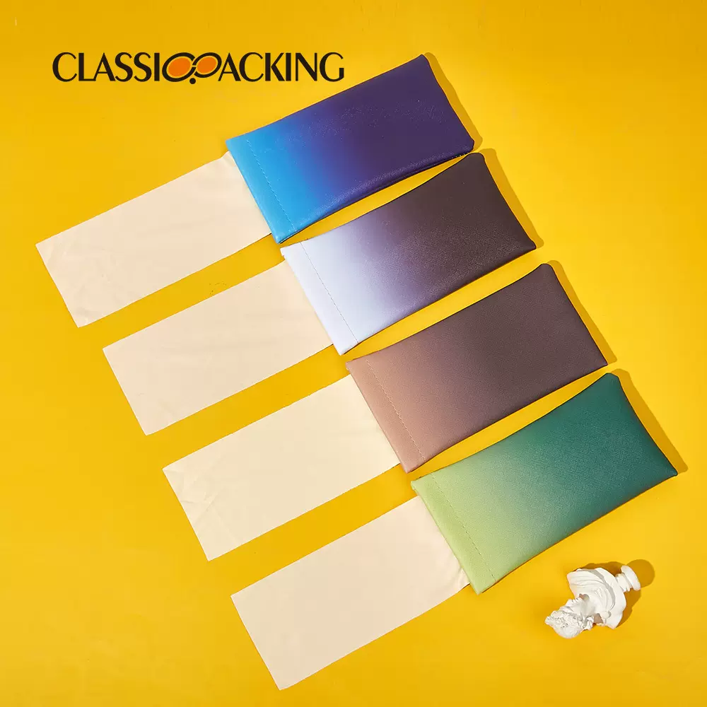 2024新款十字纹PVC墨镜收纳袋自动闭合弹口袋渐变色带镜布眼镜袋