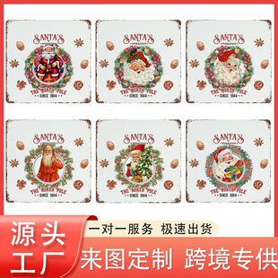 Amazon Cross-Border Retro Old Square Iron Painting Iron Wall Decoration Christmas Logo Decorative Painting