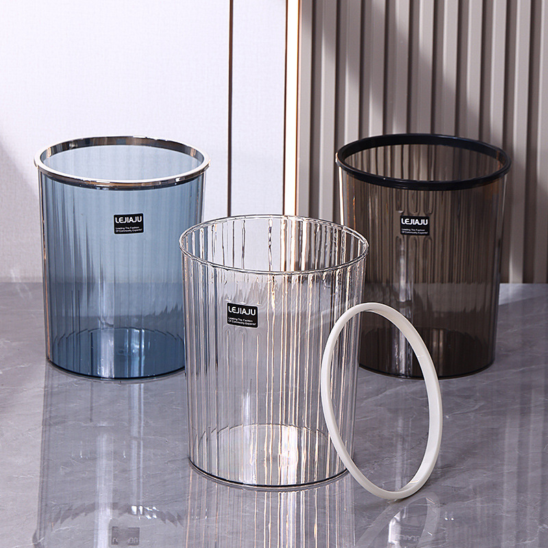 Bote de basura redondo transparente sala de estar cocina baño clasificación de inodoro cubo de almacenamiento grande cubo de anillo de presión sin tapa para el hogar