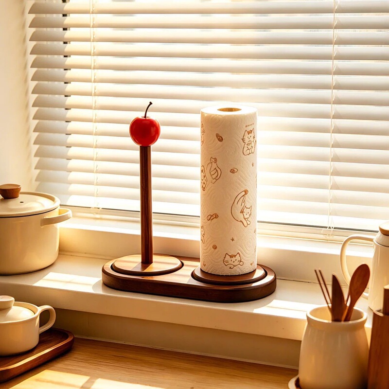 Solid Wood Kitchen Paper Towel Holder, Vertical Storage Rack, Household Plastic Wrap Holder, Dining Table Countertop Disposable Wipe Organizer