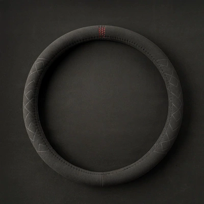Steering wheel cover round car handle cover - grid-round-red-label-38cm