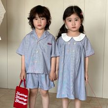 姐弟兄妹装儿童夏季衬衫套装男童休闲2025新款夏装宝宝女童连衣裙