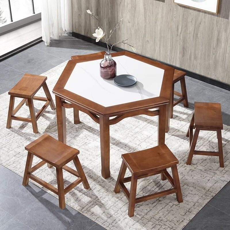 All-solid wood square dining table with embedded rock panel, new Chinese-style hexagonal dining table and hotel dining chair set All-solid wood square dining table with embedded rock panel, new Chinese-style hexagonal dining table and hotel dining chair set