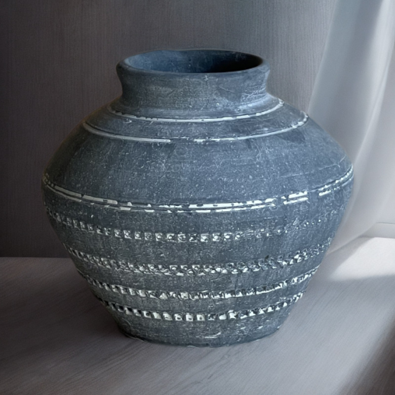 Wabi-Sabi Style Coarse Pottery Vase, Clay Pot, Flower Pot, Flower Arrangement, Retro Old Style Antique Clay Pot, Gray Pottery Ornaments