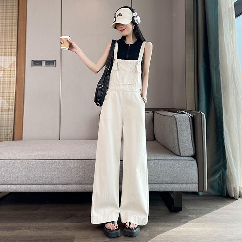 女性のための年齢を軽減するデニムオーバーオール2025春夏秋新しいミルクスタイル韓国スタイルルーズスリムワンピースワイドレッグパンツ|undefined