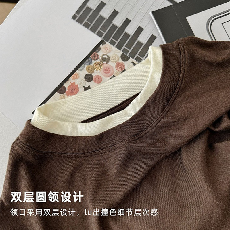 新款双层领口袖口假两件打底衫女内搭秋冬羊毛混纺软糯舒适打底衫|undefined