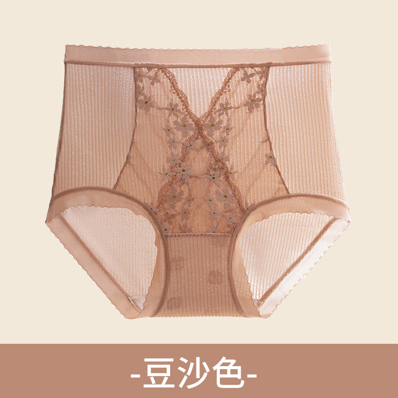 美宅蕾丝内裤女大码百合香氛高腰收腹10A抗菌桑蚕丝底档三角内裤|undefined