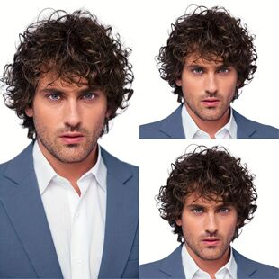European and American New Cross-Border Men's Wig Fluffy Natural Dark Brown Short Curly Hair Bangs Reverse Wig Full Headgear
