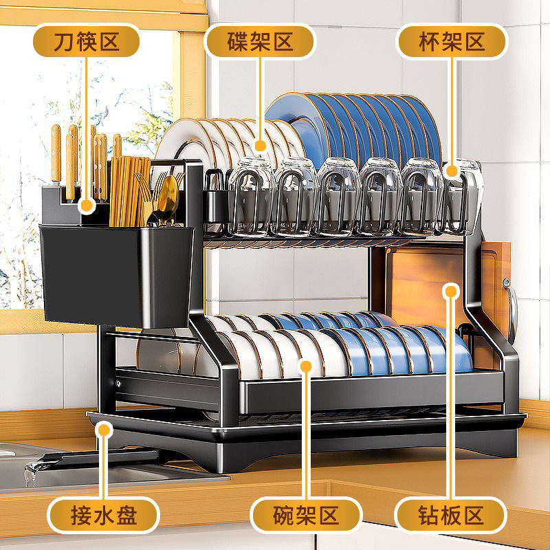 Cocina transfronteriza Estante para platos multifunción Fregadero de desvío, vajilla, vajilla, estante de almacenamiento para platos, encimera, estante para drenaje, estante para platos