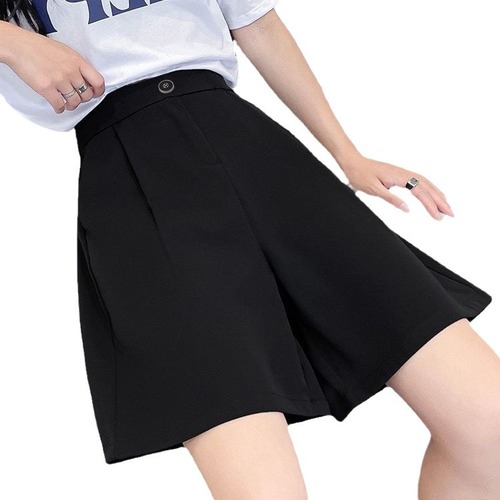 Korean Summer New Women's 5-Finger Suit Shorts Black Commuting Plus Size High-Waist Loose Slimming Wide Leg Pants for Outdoor Wear