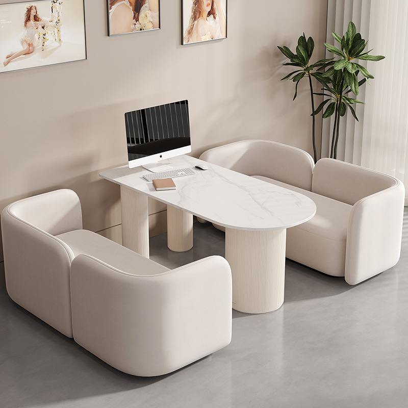 Internet-Famous Home Living Room Sofa for Small Apartments, Rental Apartments, Straight-Row Hotel Lobby, Solid Wood Business Negotiation Sofa