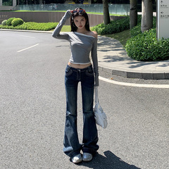易梦玲同款复古低腰微喇牛仔裤女2025秋季新款弹力修身显瘦喇叭裤