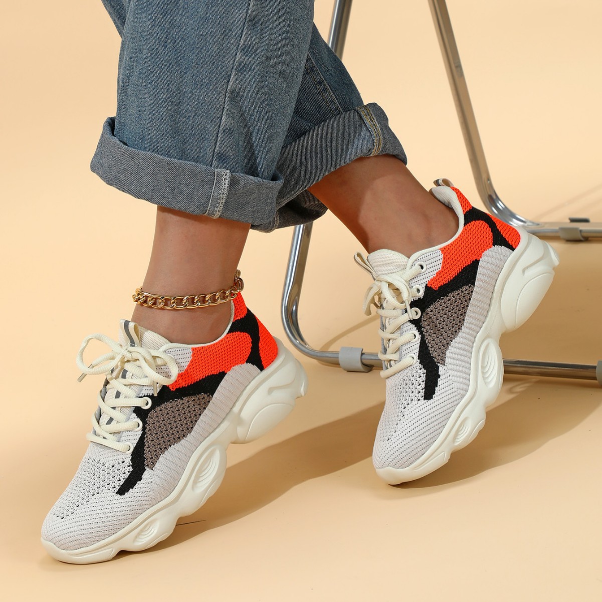 Moda vuelo tejido pareja otoño zapatilla transpirable zapatos de malla suave zapatos corrientes versátiles zapatos Casuales