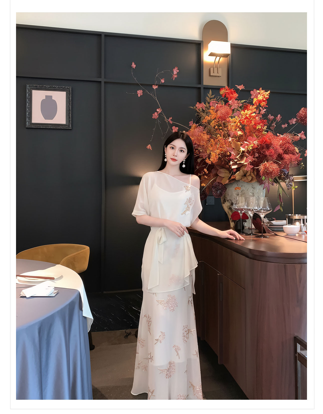 Bộ áo váy nữ tân cổ điển Trung Hoa thêu hoa nhẹ nhàng — Trang chủ, bộ đồ, nửa váy chi tiết 12