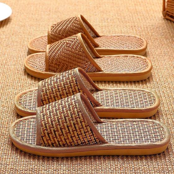 Linen Slippers Women's Summer Mute Breathable Bamboo Mat Compilation Home Indoor Non-Slip Deodorant Rattan Grass Slippers Men's Batch