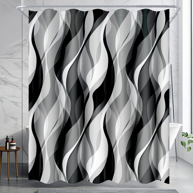 Cross-Border Shower Curtain with Curved Design, Modern Minimalist High-End Abstract Digital Print, Waterproof and Mildew-Proof Partition Curtain for Bathroom Cross-Border Shower Curtain with Curved Design, Modern Minimalist High-End Abstract Digital Print, Waterproof and Mildew-Proof Partition Curtain for Bathroom