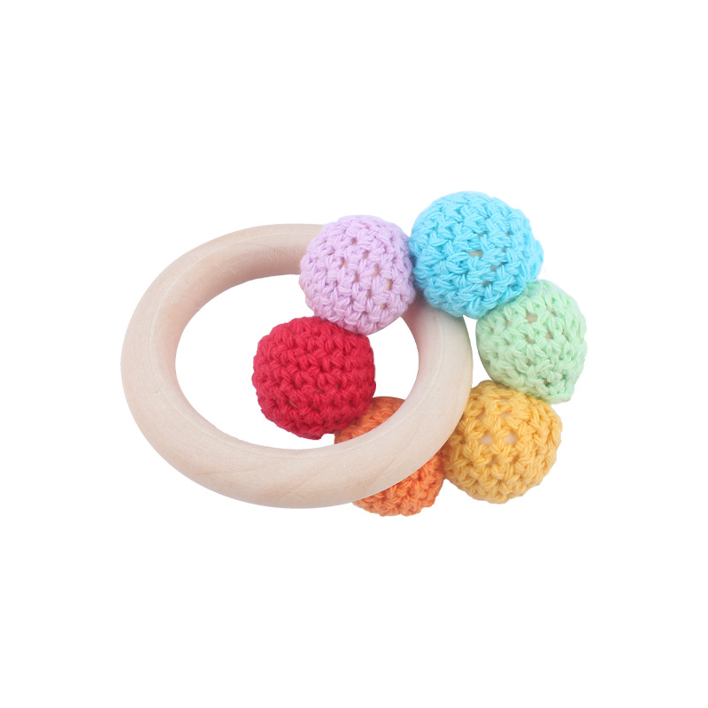 Nuevo bebé suministros Hemu teether pulsera bebé cuentas de lana flor juguete dientes molienda palo AliExpress
