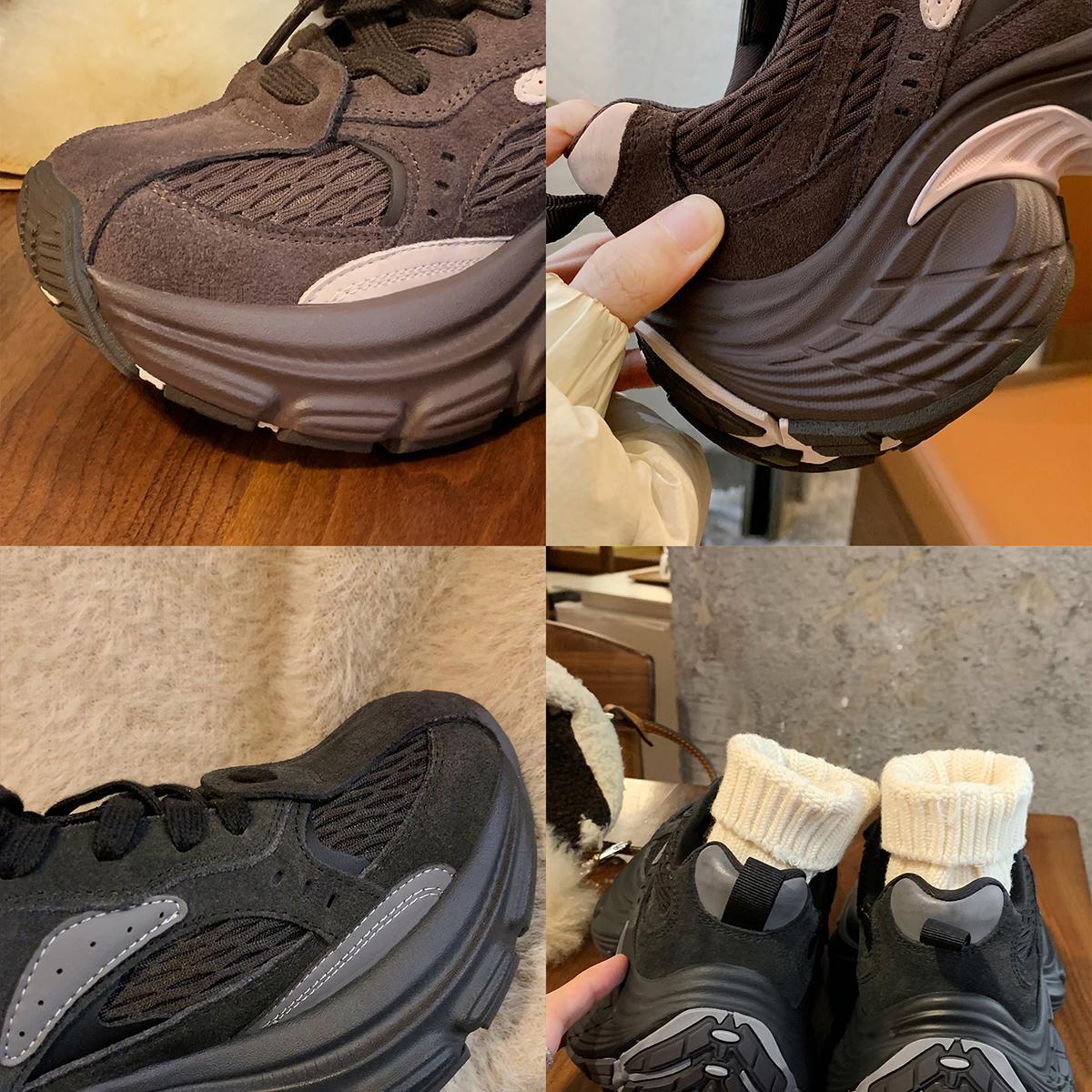 Versión de piel de vaca ~ Grape Madre con el nuevo tipo de correa de color aumentada de fondo grueso zapatos de terremoto zapatos deportivos casuales de mujer