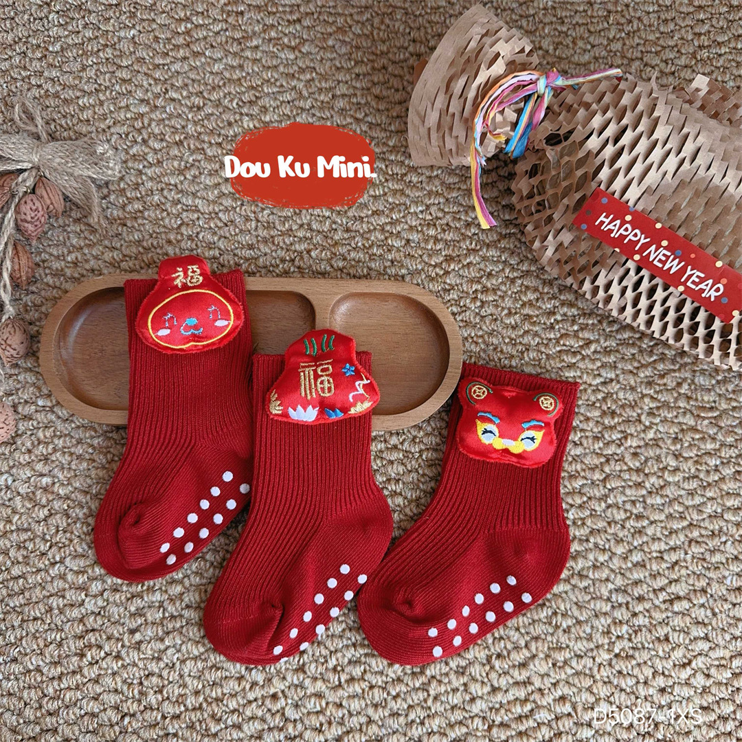 Mengao Douku 2025 Autumn and Winter Mid-Calf Socks Baby Socks Chinese Style New Year Hot Stamping XS Baby Socks 0-2 Years Old D5087