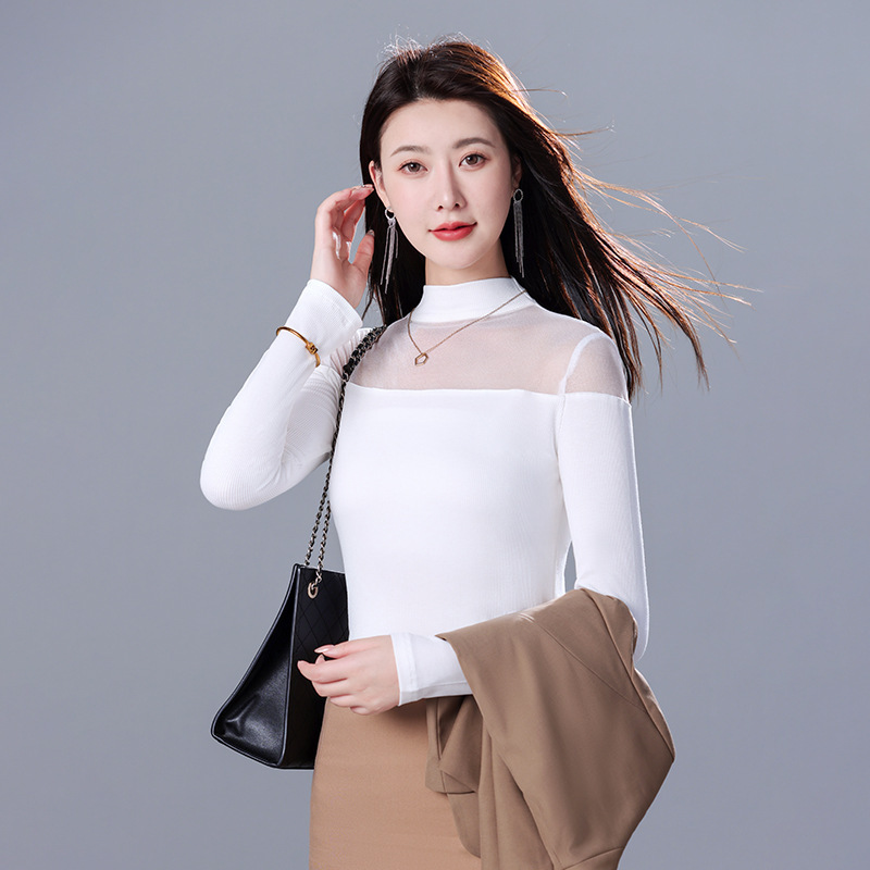 Korean style business wear inner knitted long-sleeved vest women's autumn new high elastic design bottoming shirt slim top