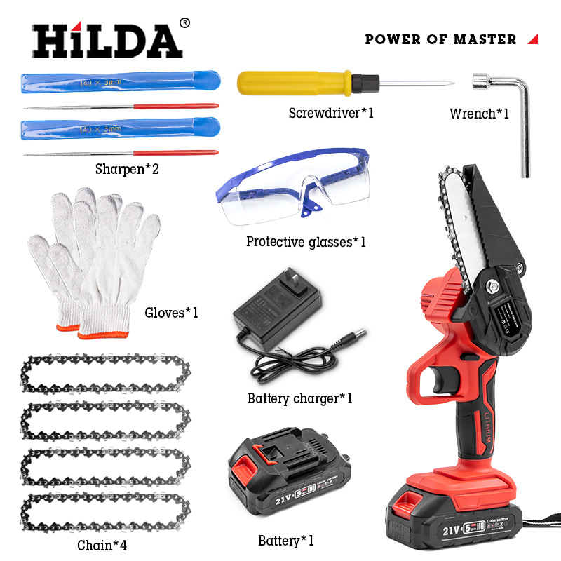Motosierra de batería de litio HiLDA/Hilda, sierra para trabajar la madera, sierra para cortar madera, sierra eléctrica de 4 pulgadas con una sola mano, sierra para cortar madera de jardín