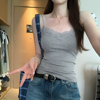 辣妹性感纯欲风蕾丝拼接吊带背心女夏季白色内搭打底衫修身上衣