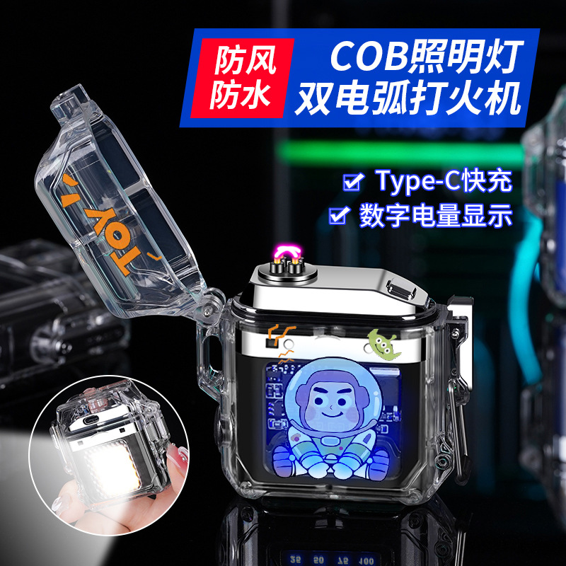 防水透明殼帶燈電弧打火機卡通庫洛米巴斯光年三麗鷗彩印一件代發