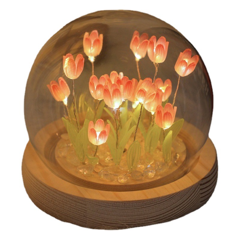 Flores artificiales creativas hechas a mano, tulipanes terminados, adornos luminosos para la noche, luces de ambiente, regalos navideños