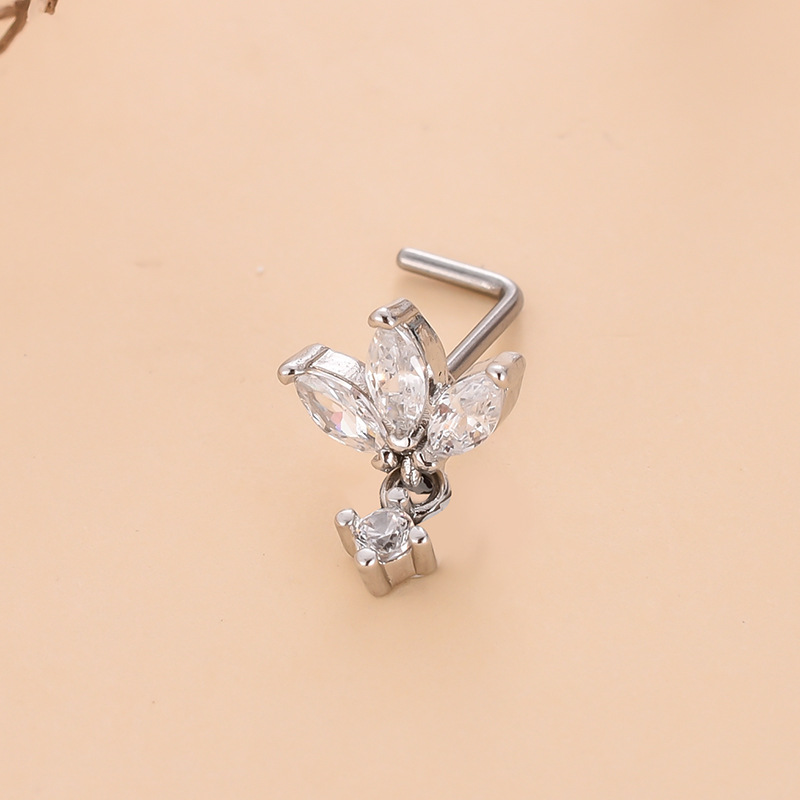 Simple Style Heart Shape Stainless Steel Plating Zircon Nose Studs 1 Piece display picture 16