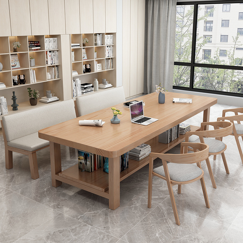 Pure Solid Wood Dining Table Simple Double-layer Large Table Long Two-layer Wooden Living Room Dining Table Household Desk Dining Table Integrated