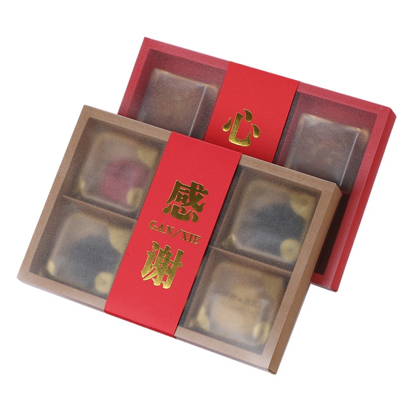 Piel de hielo corazón que fluye yema de huevo crujiente pastel de luna de medio otoño caja de embalaje nieve Mei Niang Kraft caja de regalo de papel caja de chocolate 100g paquete