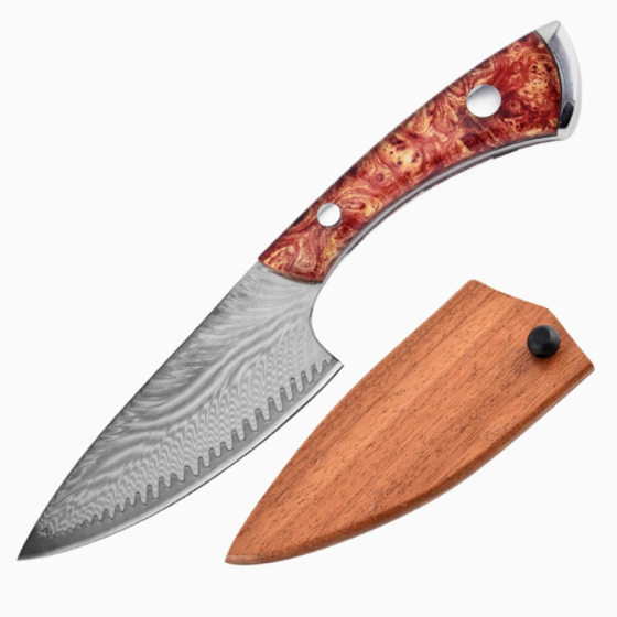 Damascus Steel Fruit Knife Household Meat Cutting Kitchen Knife High Hardness Chef Knife with Knife Sleeve Camping Special Fish Killing Knife