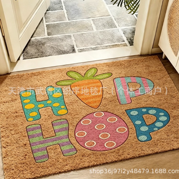 Holiday decorative doormat, new foreign trade model, temu carpet floor mat, silk loop, imitation coconut palm, can be cut, non-slip base, abrasion-resistant