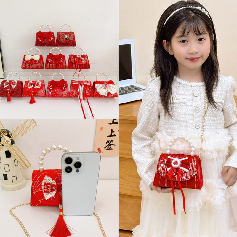 Nueva princesa bolso de perlas de Año Nuevo bolso rojo de la niña de Año Nuevo pequeño diseño de viento fragante bolso especial