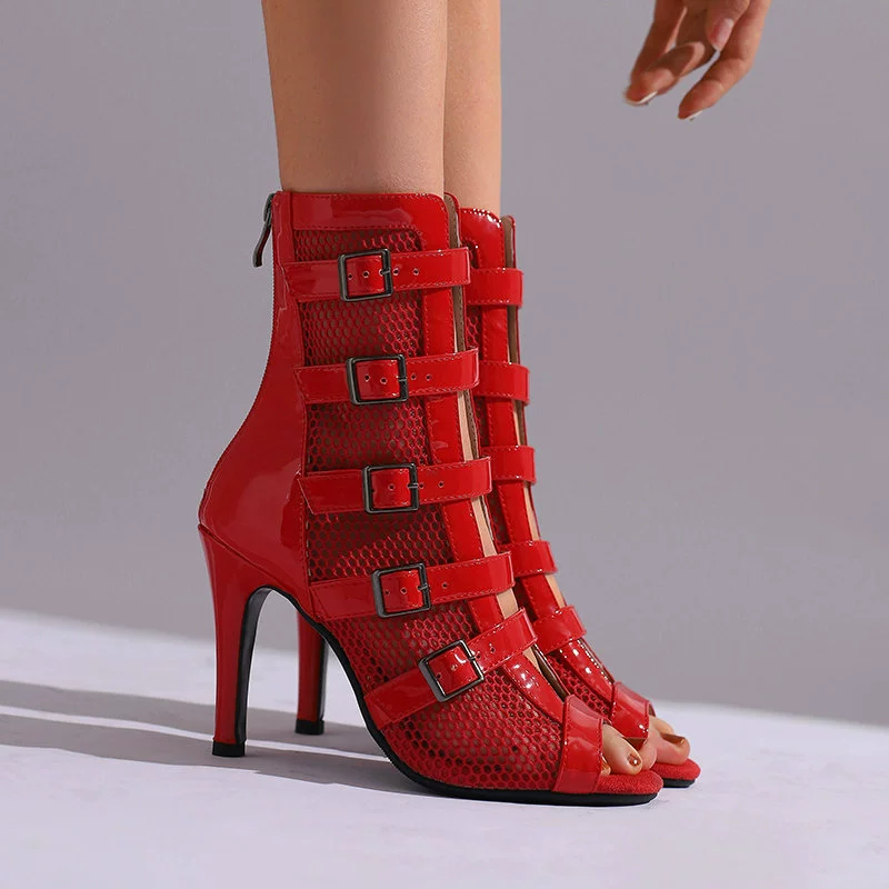 "Shoes high heels, dancing belt, black buckle, sexy low boots"