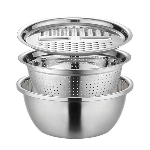 Explosión de acero inoxidable raspador de tres piezas condimento grueso multifuncional tamiz de arroz cortador de verduras tamiz de arroz conjunto de regalos