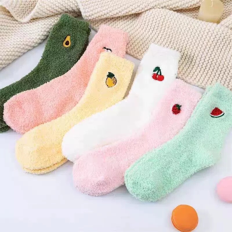Women's Fruit Series Coral Fleece Socks Slippers Socks Cross-Border Amazon Fruit Socks Fluffy Warm Stuffed Socks