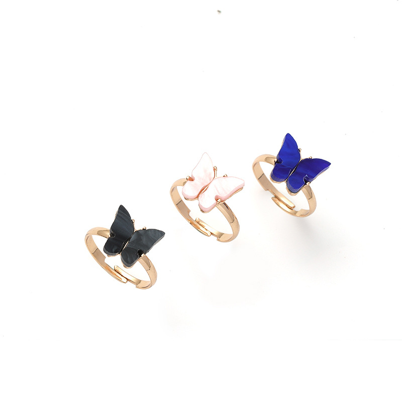 Fashion Multi-color Butterfly-shaped Adjustable Open Rings Three-piece Set Wholesale display picture 1