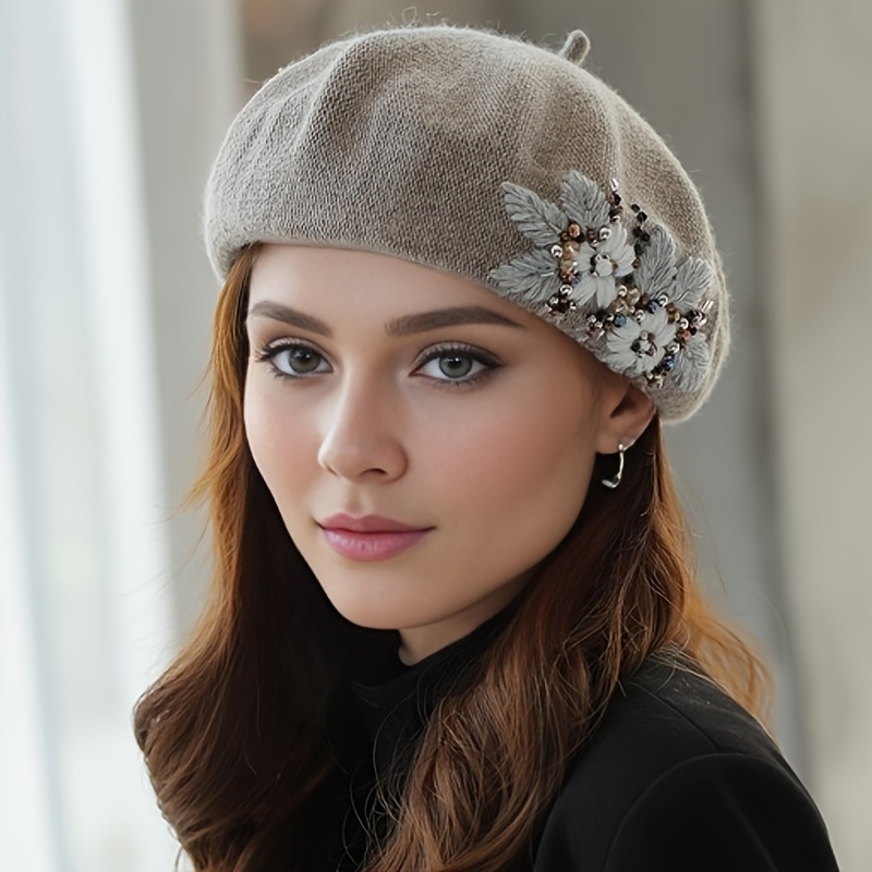Flor Embroidery Beret Elegant Beret Hat Flower Boina bordada