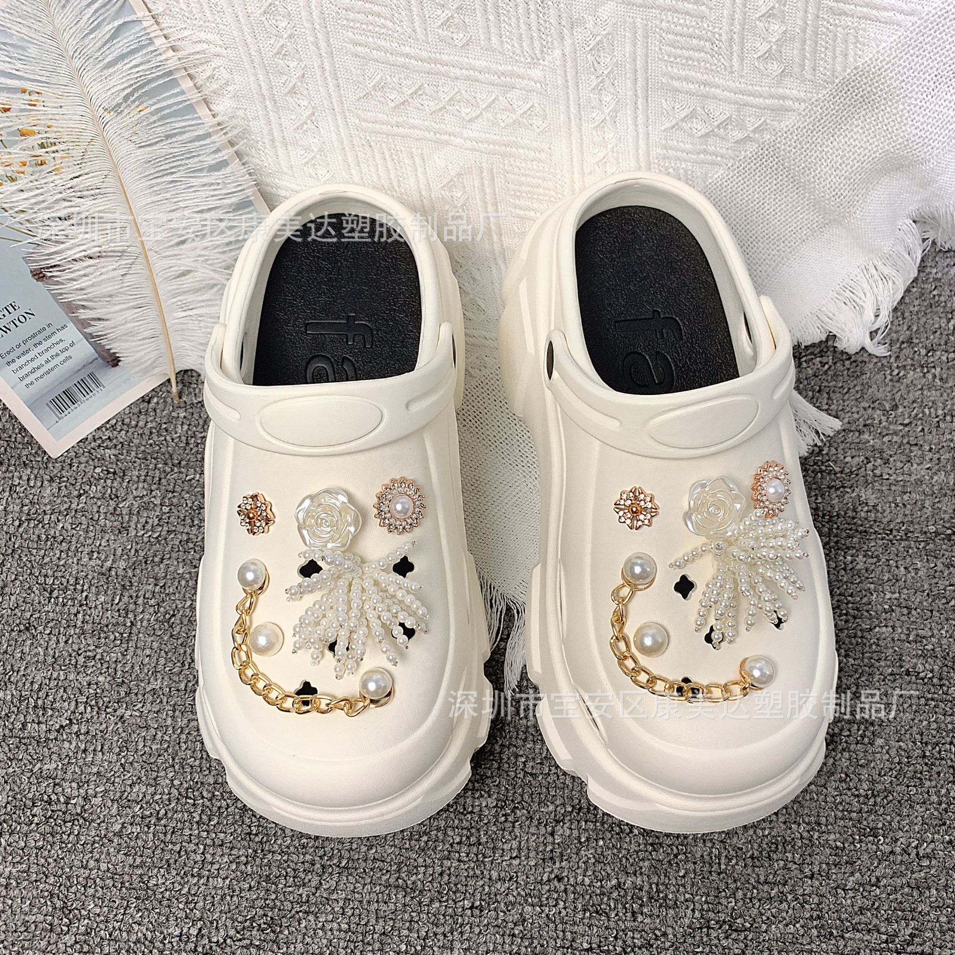 K108-Pearl 체인 수제 꽃 (신발 제외)