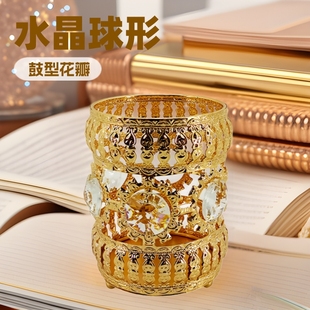 Hot-selling sunflower Crystal round pen holder drum petal desktop finishing bedroom dressing table makeup brush storage box