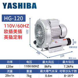 定制110V60HZ高压旋涡风机120W涡轮气泵0.12KW鼓风机鱼塘增氧风机