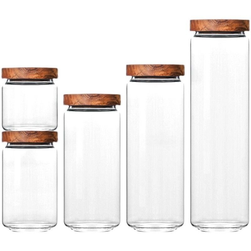 Tarro sellado de almacenamiento de madera de acacia, almacenamiento de café de frutos secos, tapa de madera de acacia, tanque de almacenamiento de vidrio de borosilicato