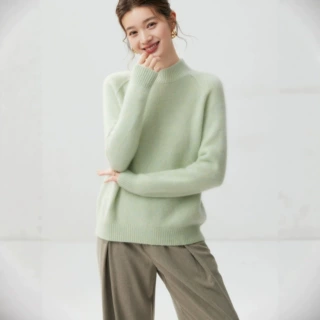 康宝莱纱线75%山羊绒25%桑蚕丝女款半高领花纱款插肩袖毛衣打底衫