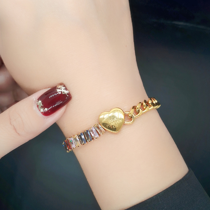 Fashion Geometric Titanium Steel Patchwork Gold Plated Zircon Bracelets 1 Piece