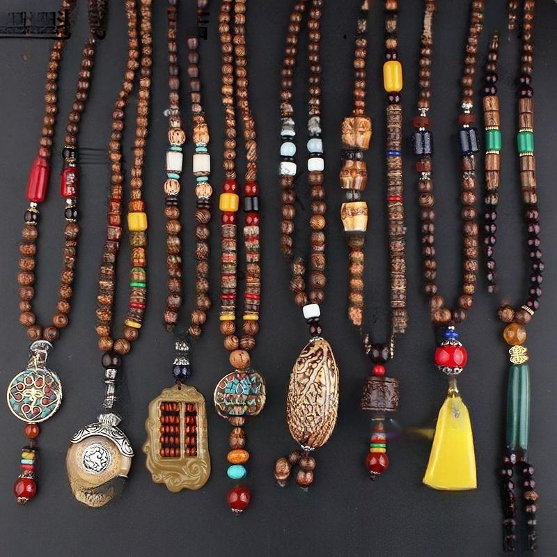 西藏特色工艺品民族风项链女复古云南藏族装饰品木质吊坠男垒德株