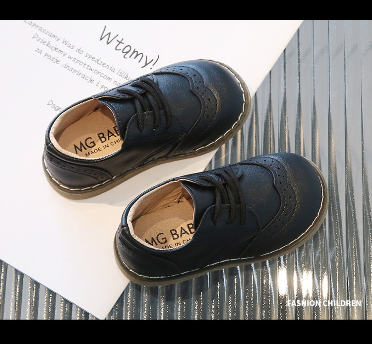 British style block sent with shoelaces, boys leather soft soled baby single shoes, spring and autumn children's shoes_voghion.com