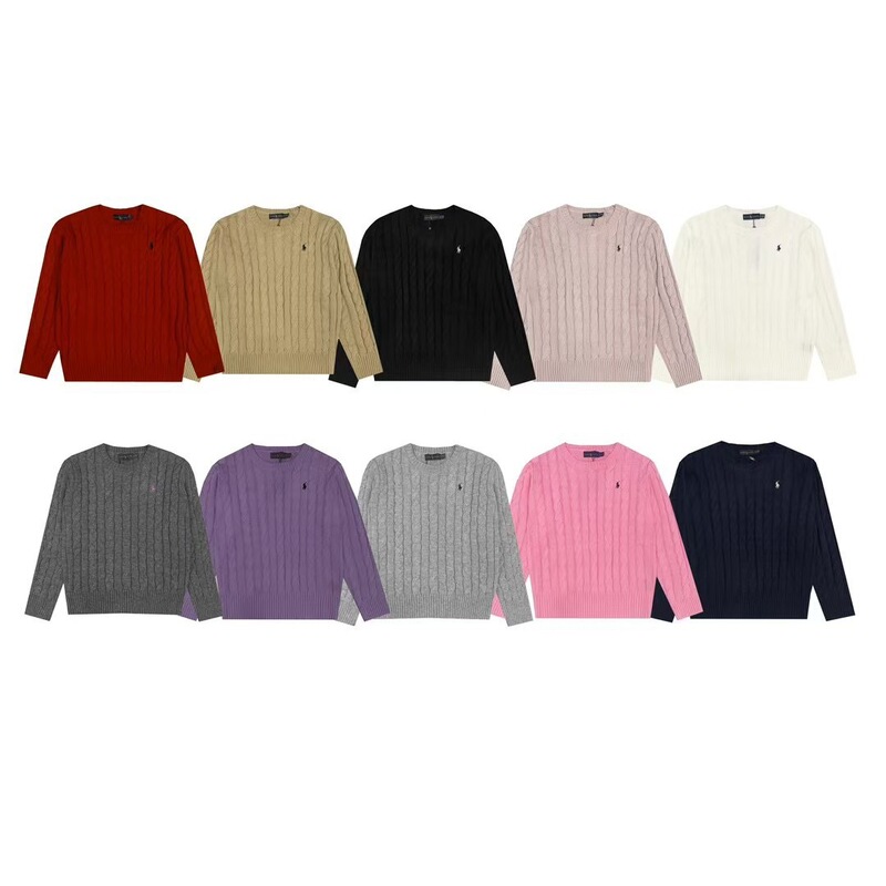 Rl Ralph Lauren War Horse Pony Embroidered Twist Sweater Round Neck Pullover Sweater Casual Easiest for Match Old Money Style Women