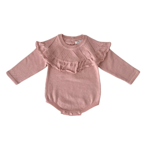 Cutemily Infant Knitted Romper Baby Girl Spring Autumn Long Sleeve Triangle Hooded Jumpsuit 