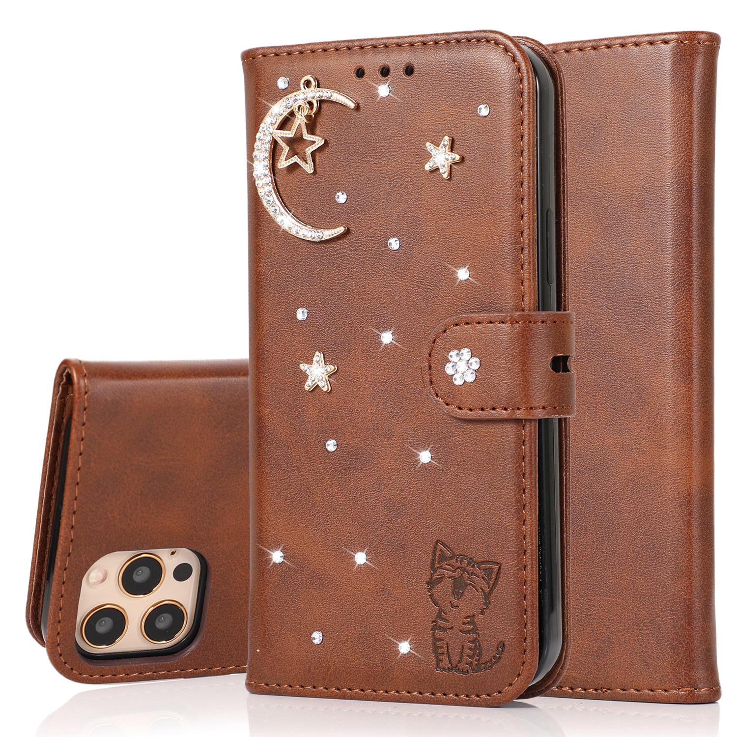 Phone Case For Iphone 15 Pro Max Star Moon Cat Diamond Accessory_voghion.com
